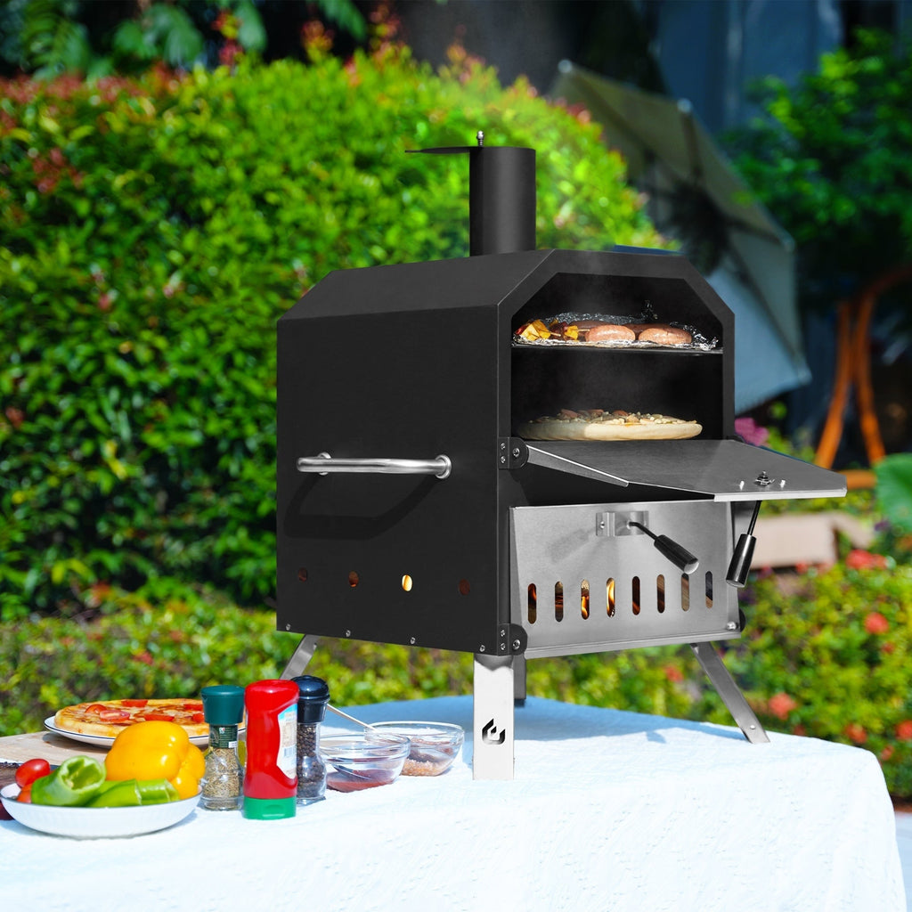 Forno per pizza da esterno a 2 strati, macchina per pizza a legna, griglia per pizza da esterno per campeggio - 16 pollici