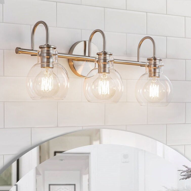Applique da parete per mobiletto da bagno a 2/3 luci con paralume in vetro