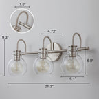 Applique da parete per mobiletto da bagno a 2/3 luci con paralume in vetro