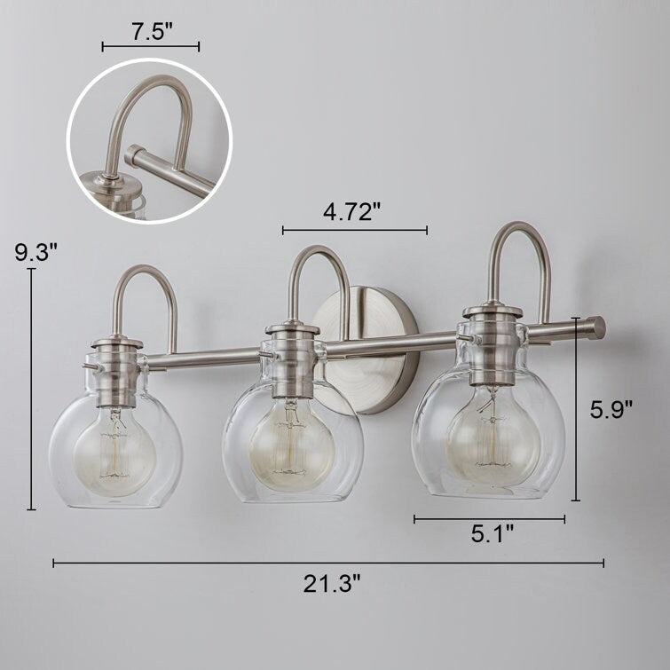 Applique da parete per mobiletto da bagno a 2/3 luci con paralume in vetro