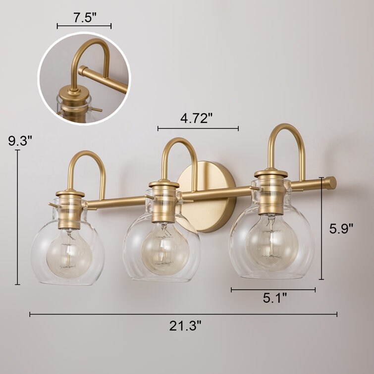 Applique da parete per mobiletto da bagno a 2/3 luci con paralume in vetro