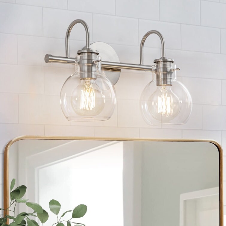 Applique da parete per mobiletto da bagno a 2/3 luci con paralume in vetro