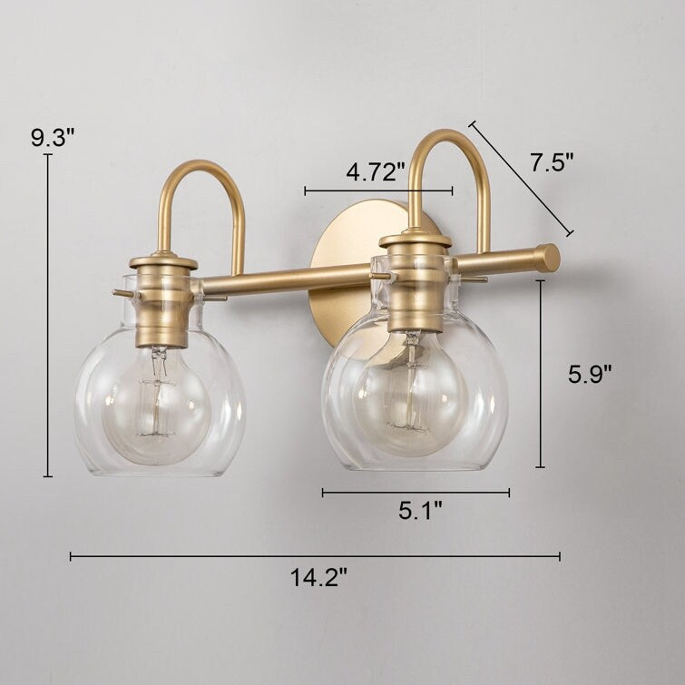 Applique da parete per mobiletto da bagno a 2/3 luci con paralume in vetro