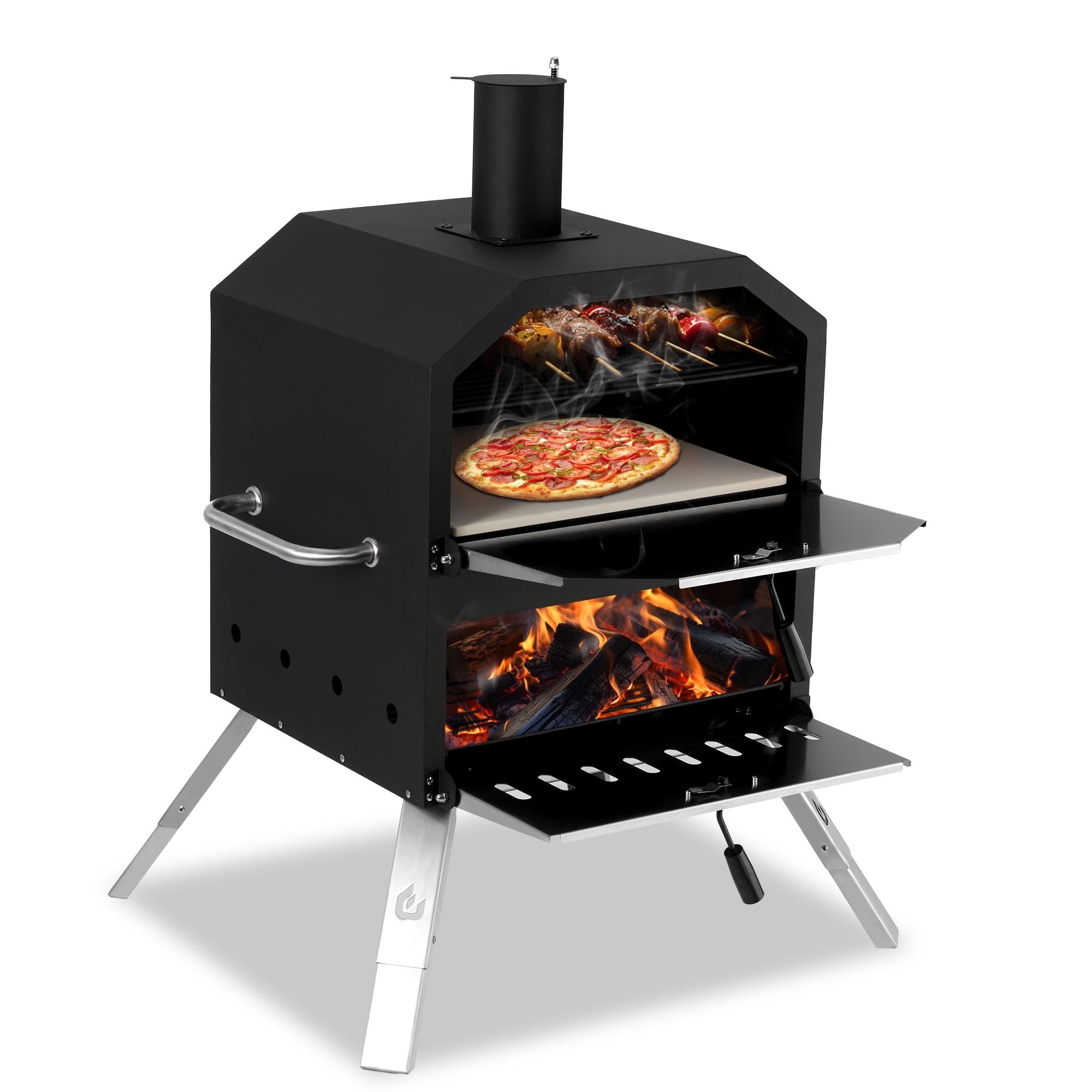 Forno per pizza da esterno a 2 strati, macchina per pizza a legna, griglia per pizza da esterno per campeggio - 16 pollici