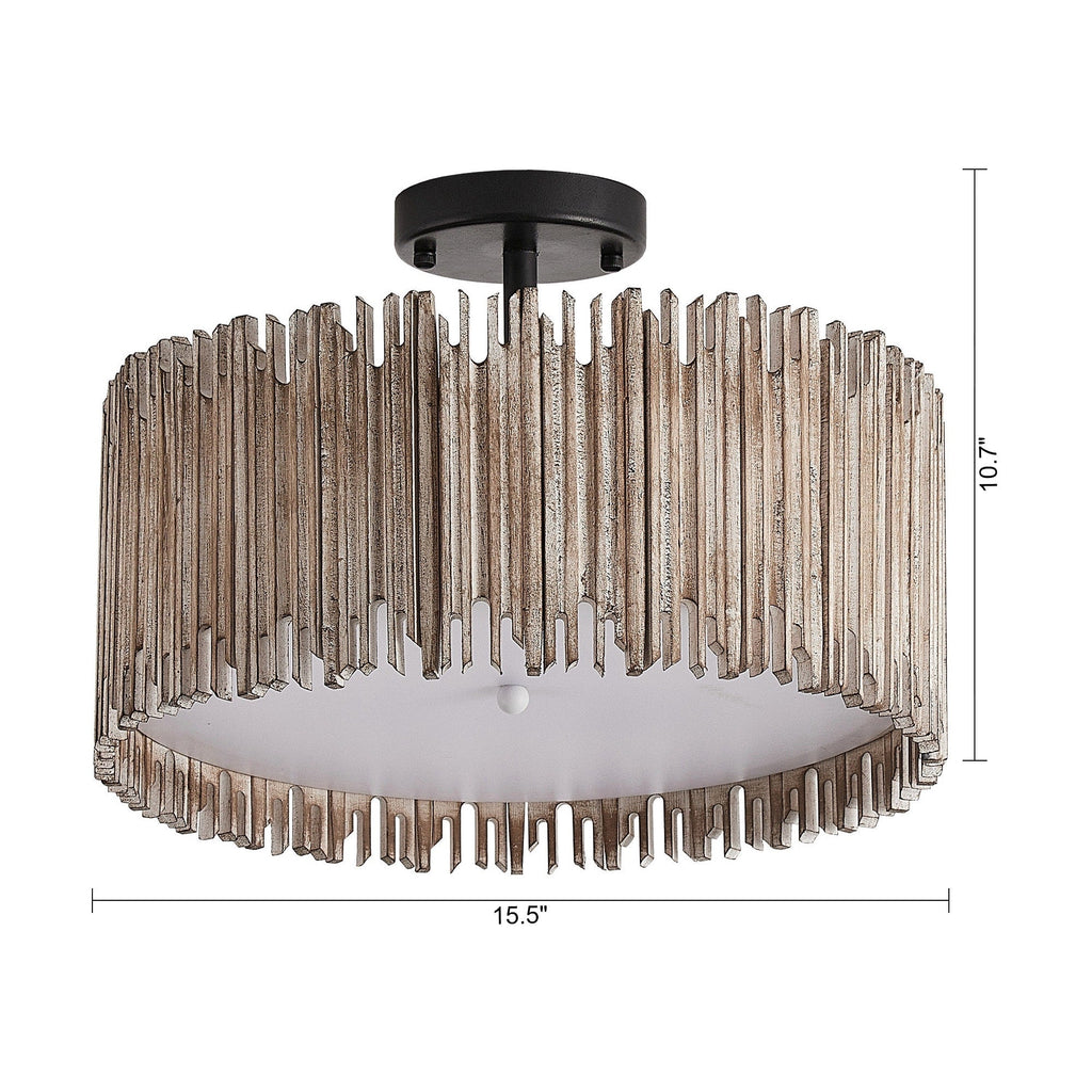 Lampada da soffitto semi-incassata a 3 luci in legno bianco anticato