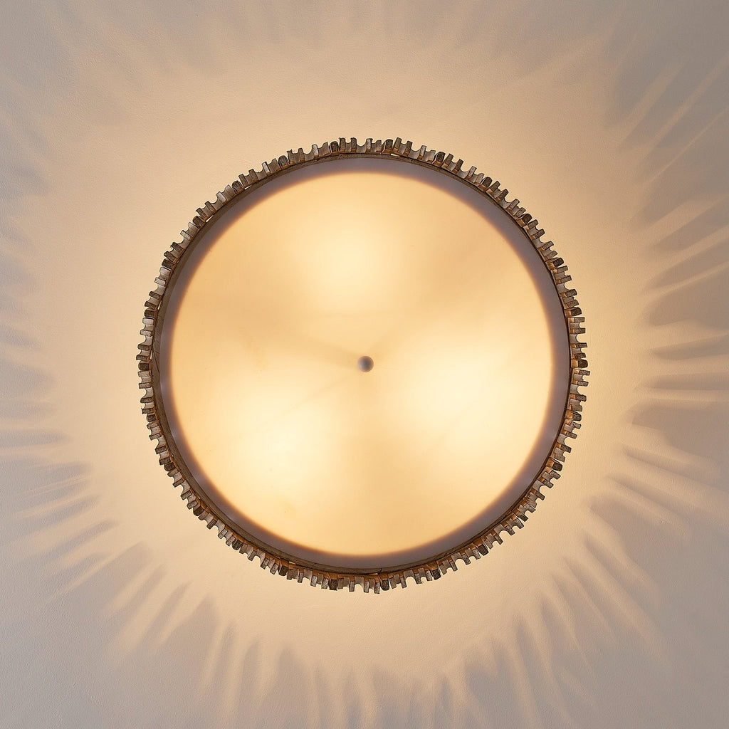 Lampada da soffitto semi-incassata a 3 luci in legno bianco anticato