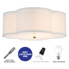 Lampada da soffitto a 2 luci in lino bianco con diffusore in acrilico