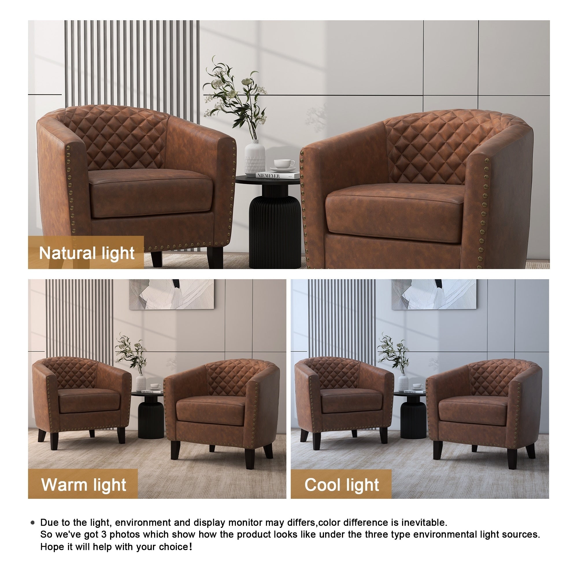 Set di 2 sedie a botte in pelle vegana da 29 W con finiture in borchie