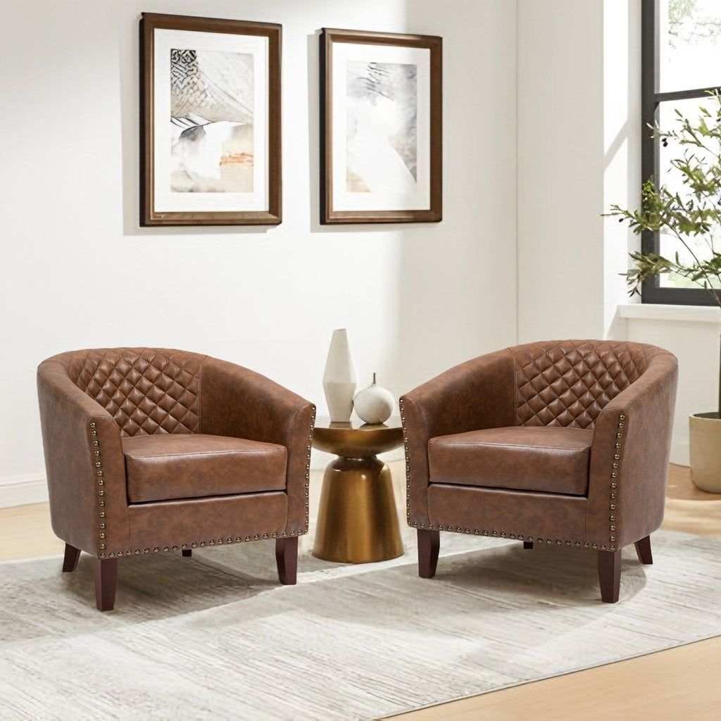 Set di 2 sedie a botte in pelle vegana da 29 W con finiture in borchie