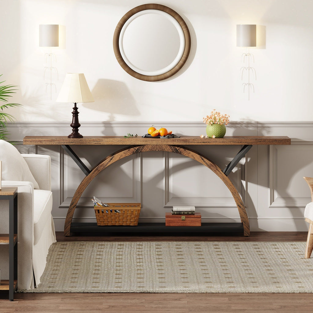 Tavolino da divano a 2 ripiani, stretto e lungo, con struttura semicircolare per ingresso, tavolini decorativi grigi per corridoio