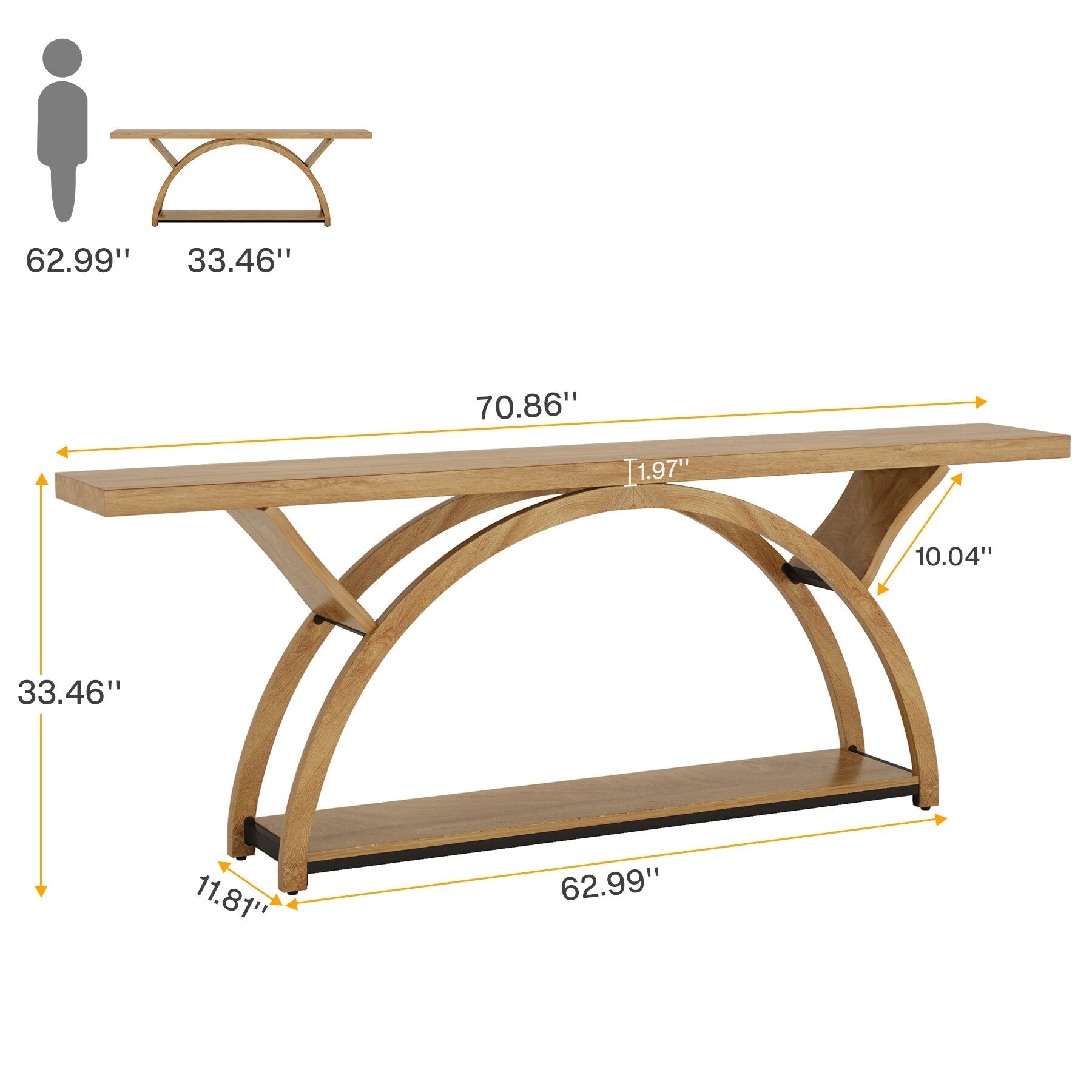 Tavolino da divano a 2 ripiani, stretto e lungo, con struttura semicircolare per ingresso, tavolini decorativi grigi per corridoio