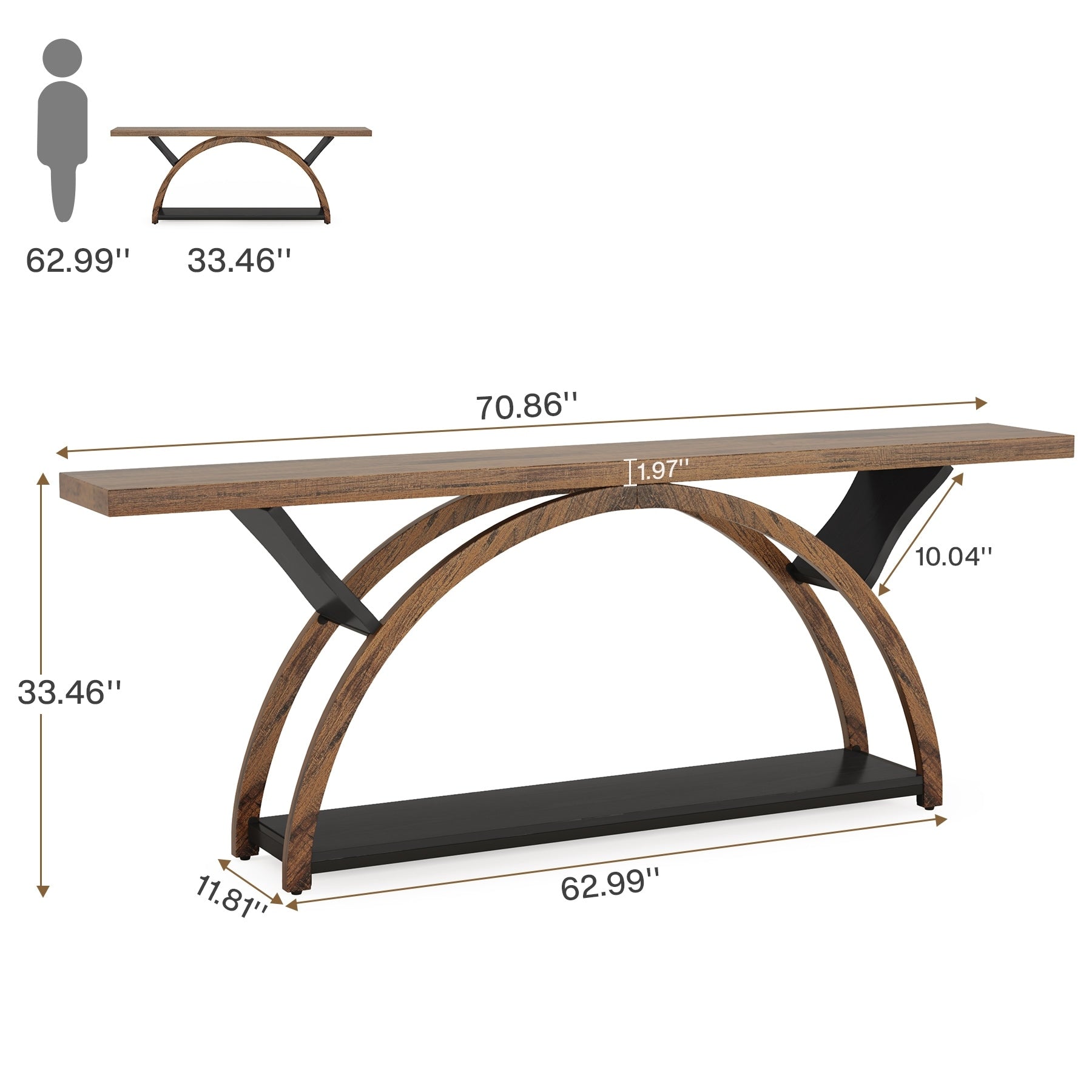 Tavolino da divano a 2 ripiani, stretto e lungo, con struttura semicircolare per ingresso, tavolini decorativi grigi per corridoio