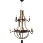 Lampadario a botte di vino a due livelli in stile country francese con 12 luci