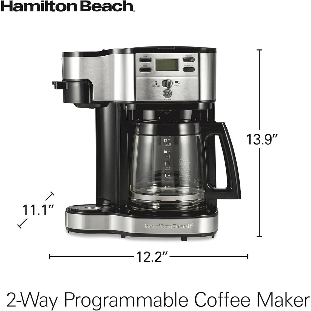 Macchina per caffè a 2 vie da 12 tazze e monodose, caraffa in vetro, pausa e versamento automatici, nera