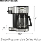 Macchina per caffè a 2 vie da 12 tazze e monodose, caraffa in vetro, pausa e versamento automatici, nera