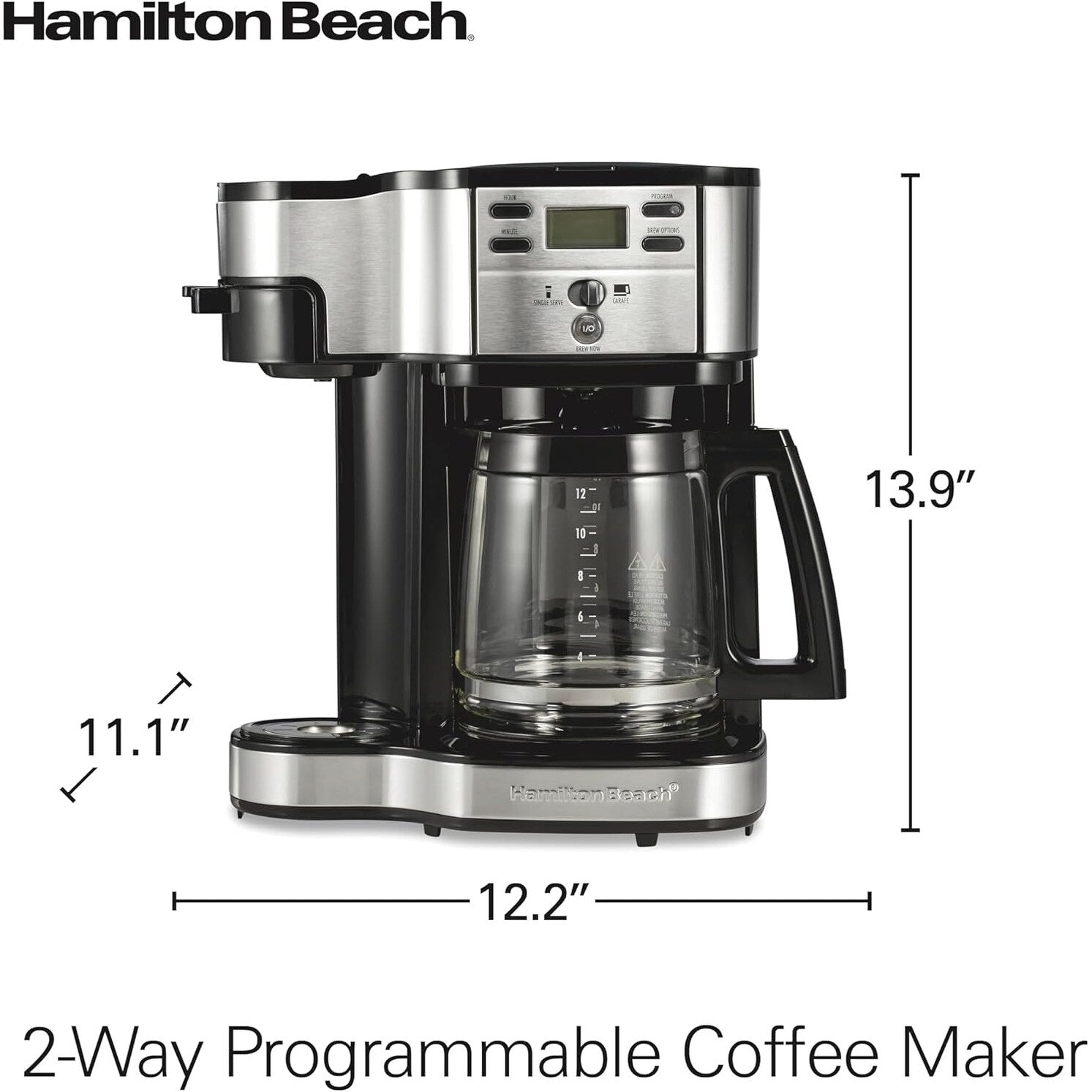 Macchina per caffè a 2 vie da 12 tazze e monodose, caraffa in vetro, pausa e versamento automatici, nera