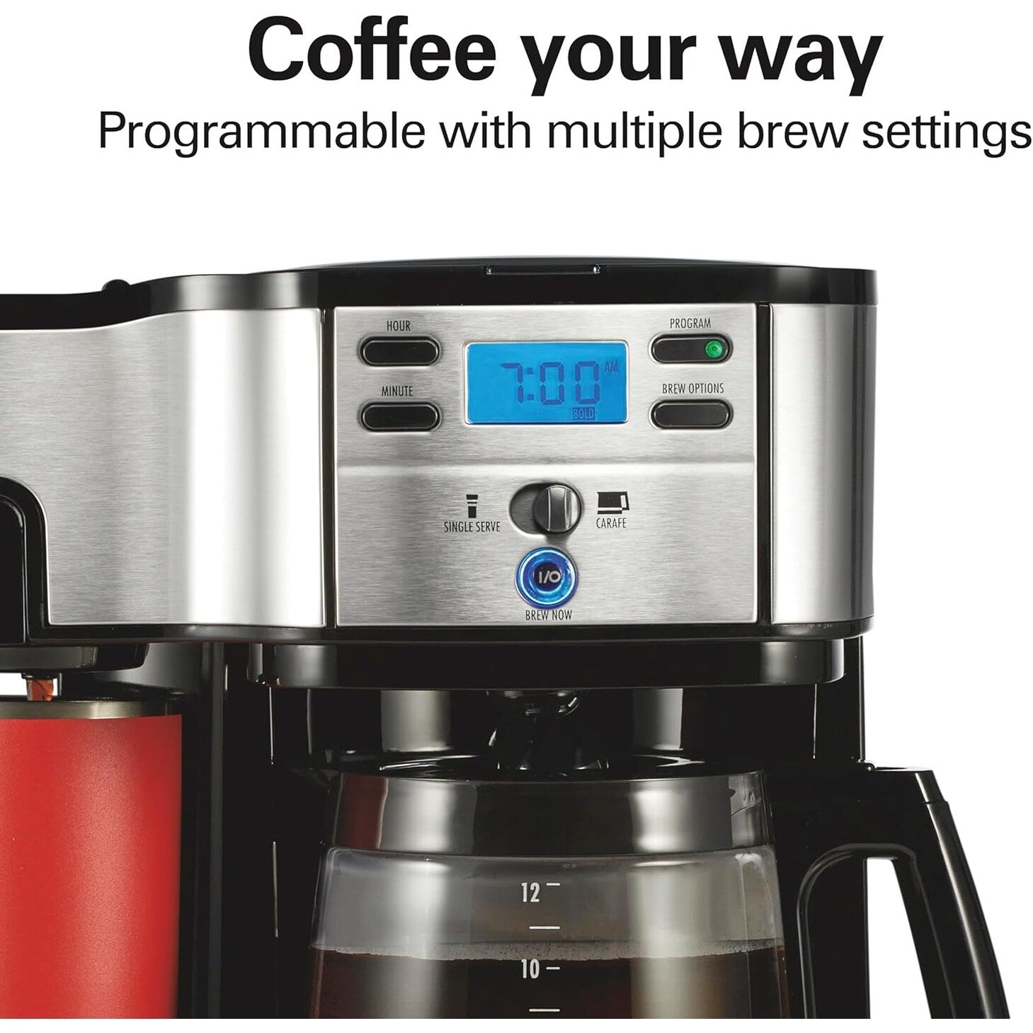 Macchina per caffè a 2 vie da 12 tazze e monodose, caraffa in vetro, pausa e versamento automatici, nera