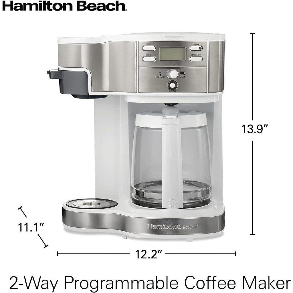 Macchina per caffè a 2 vie da 12 tazze e monodose, caraffa in vetro, pausa e versamento automatici, bianca
