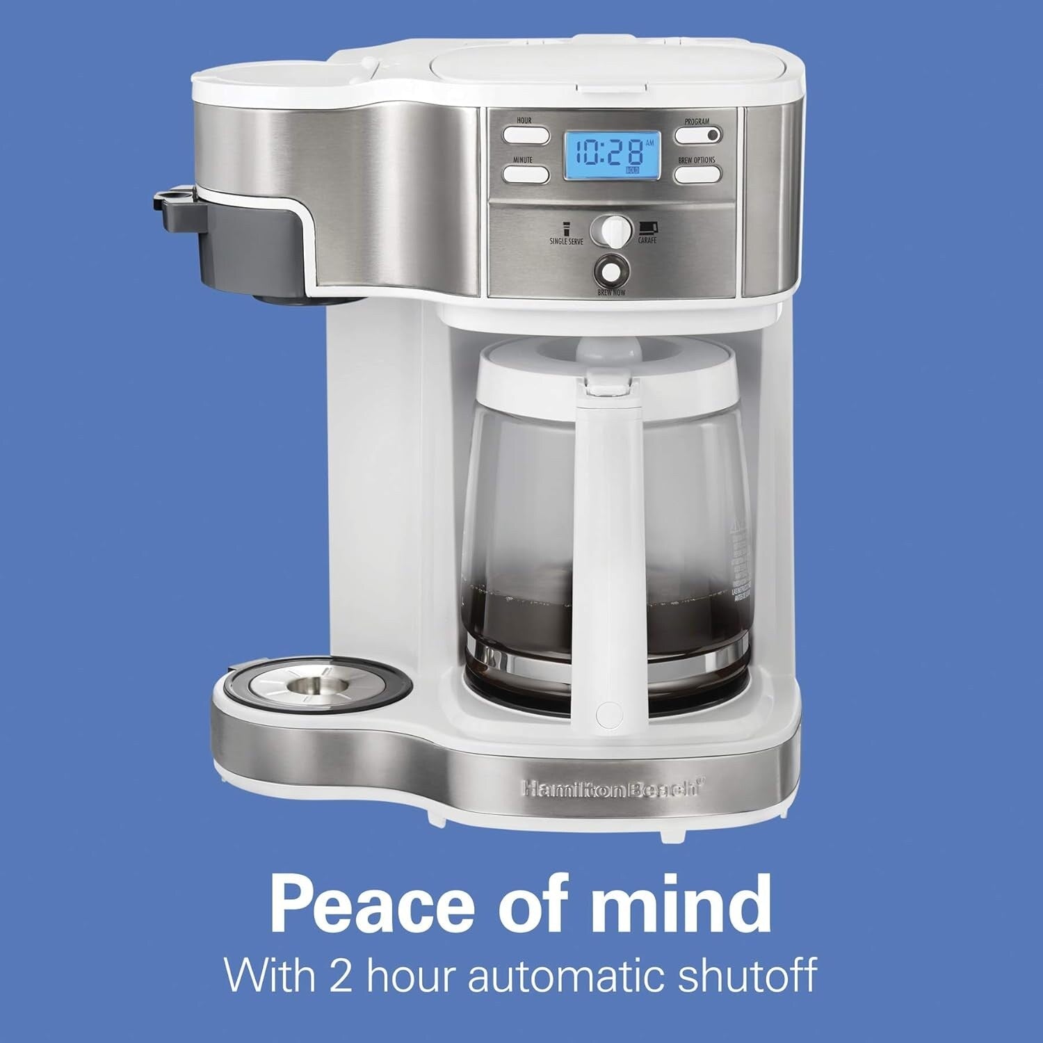 Macchina per caffè a 2 vie da 12 tazze e monodose, caraffa in vetro, pausa e versamento automatici, bianca