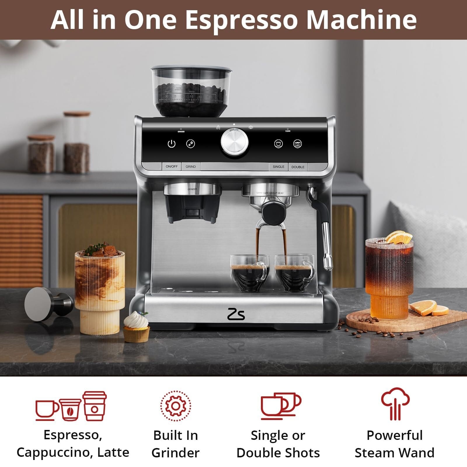 Macchina per caffè espresso automatica da 20 bar con montalatte per baristi domestici