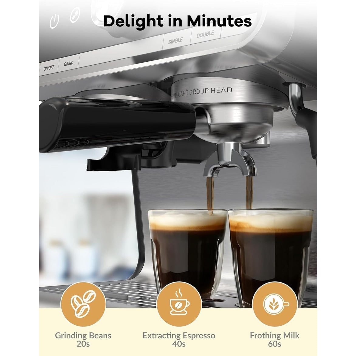Macchina per caffè espresso semiautomatica da 20 bar con macinacaffè e montalatte