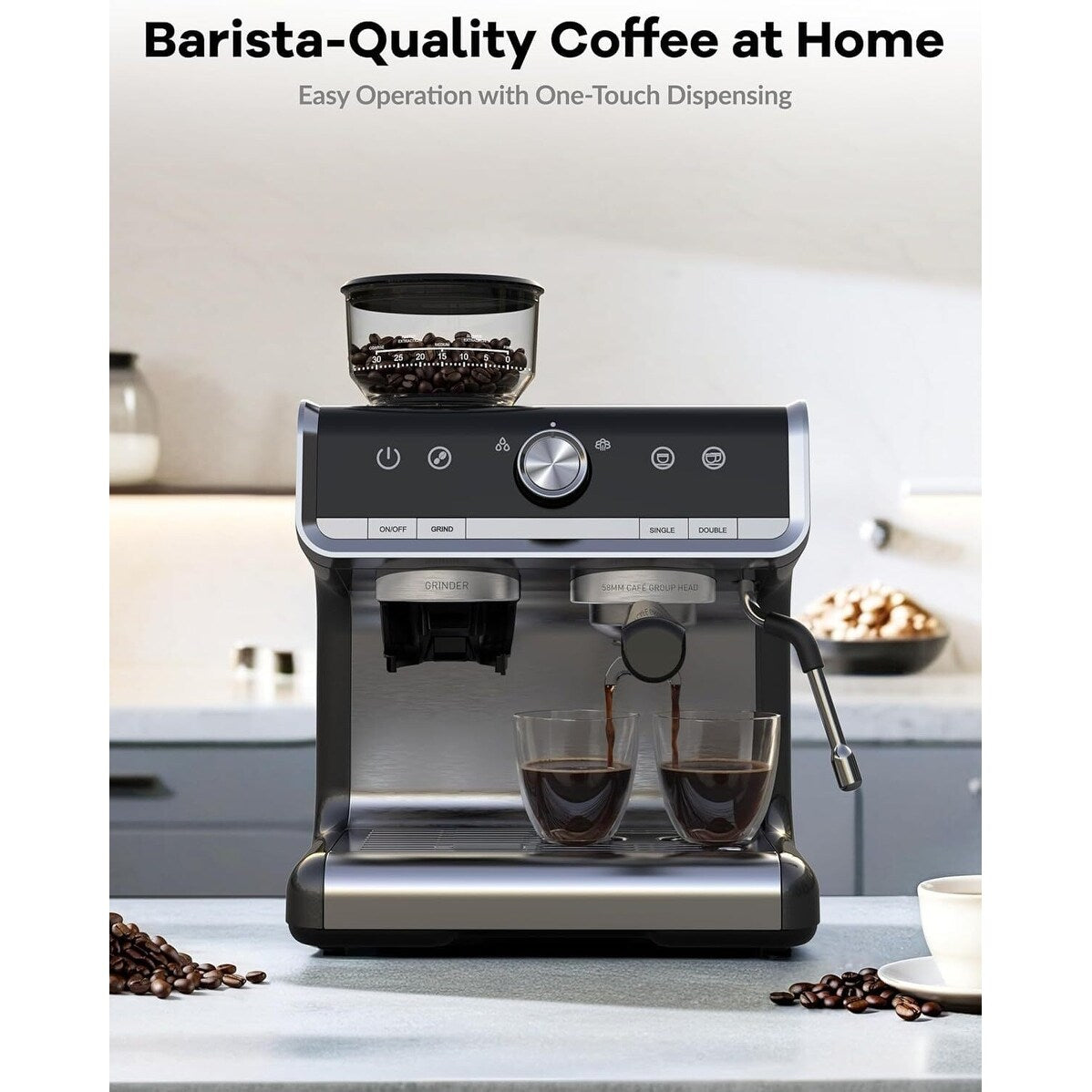 Macchina per caffè espresso semiautomatica da 20 bar con macinacaffè e montalatte