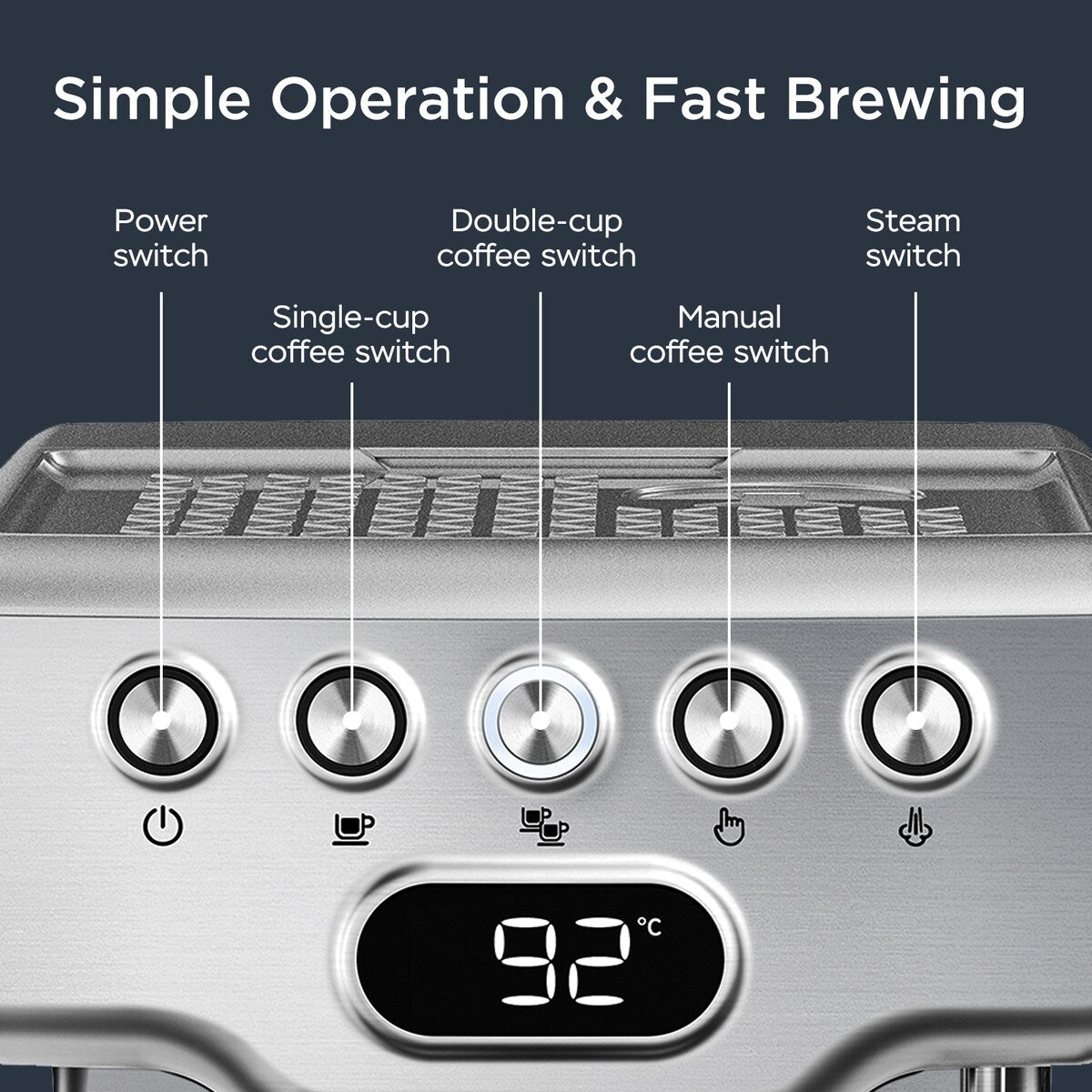 Macchina per caffè espresso semiautomatica in acciaio inossidabile argentato da 20 tazze con serbatoio dell'acqua da 0,5 galloni