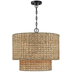 Lampada a sospensione tradizionale a tamburo in rattan naturale a 4 luci con baldacchino nero - Nero/terroso - 20 pollici di larghezza