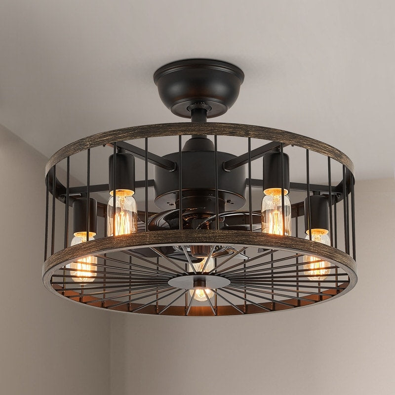 Ventilatore da soffitto a basso profilo da 20 pollici, moderno, con finitura in legno da fattoria, con luce e telecomando