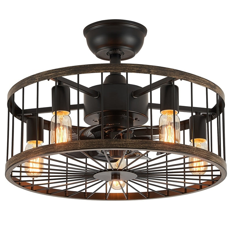 Ventilatore da soffitto a basso profilo da 20 pollici, moderno, con finitura in legno da fattoria, con luce e telecomando