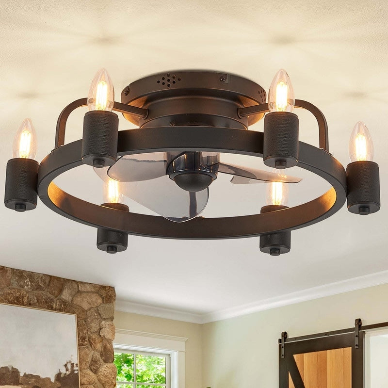 Ventilatore da soffitto moderno da 20 pollici, con luce a LED a basso profilo, montaggio a filo, con telecomando, per soggiorno