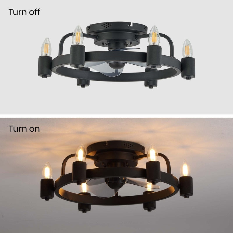 Ventilatore da soffitto moderno da 20 pollici, con luce a LED a basso profilo, montaggio a filo, con telecomando, per soggiorno