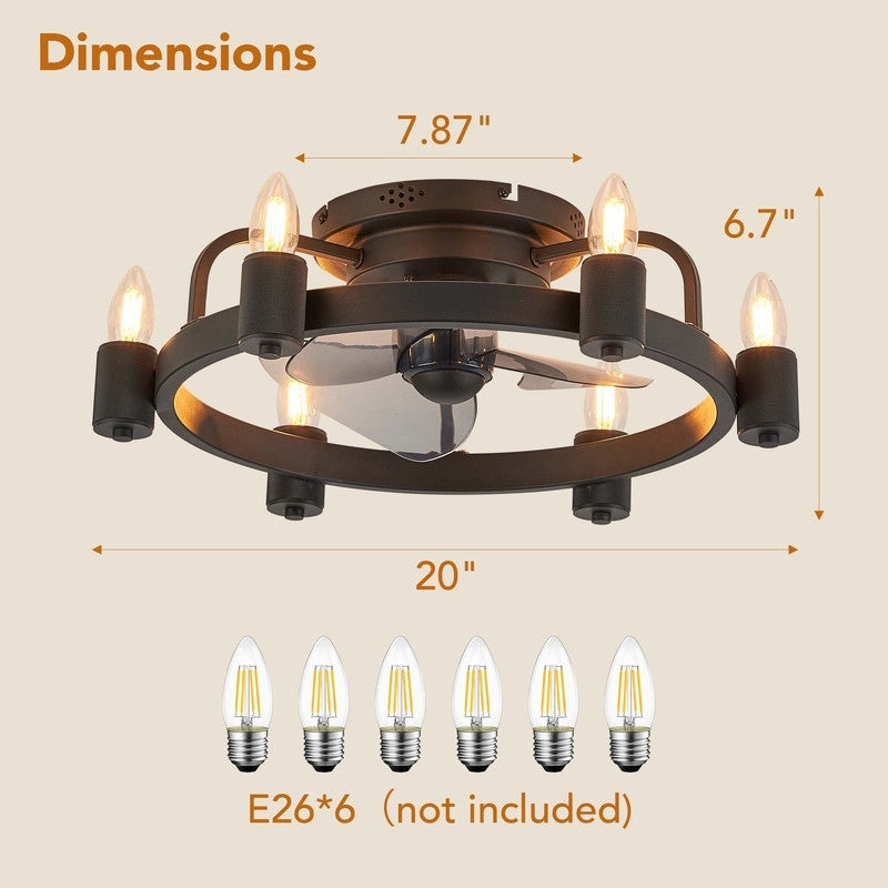 Ventilatore da soffitto moderno da 20 pollici, con luce a LED a basso profilo, montaggio a filo, con telecomando, per soggiorno