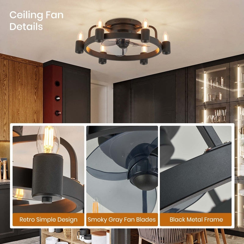 Ventilatore da soffitto moderno da 20 pollici, con luce a LED a basso profilo, montaggio a filo, con telecomando, per soggiorno