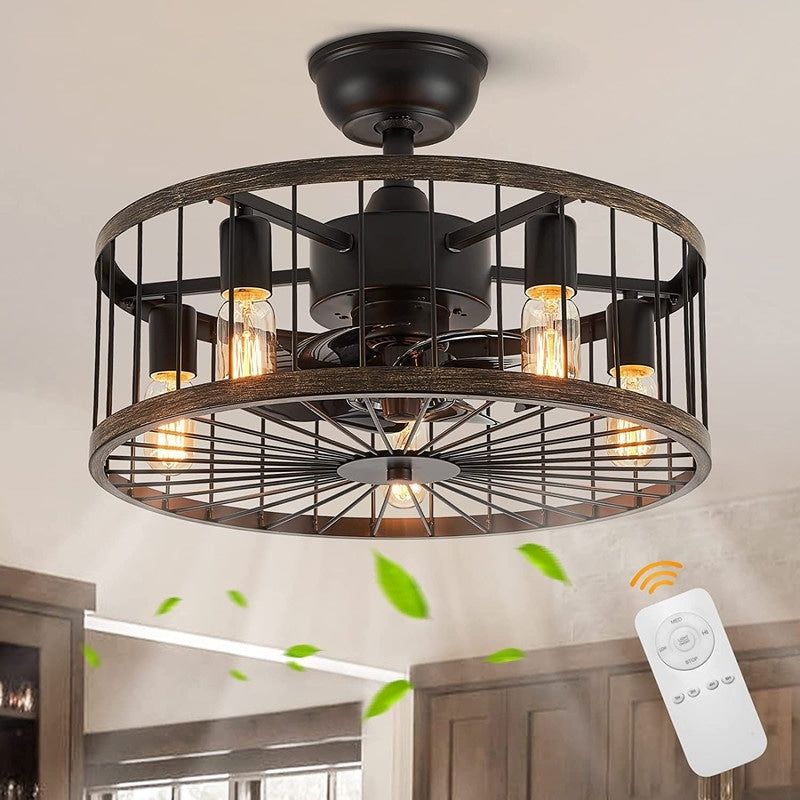 Ventilatore da soffitto a basso profilo da 20 pollici, moderno, con finitura in legno da fattoria, con luce e telecomando