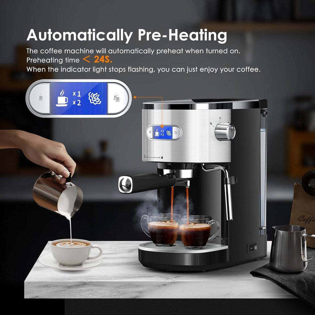 Macchina per caffè espresso da 20 bar con montalatte e lancia vapore, macchina per cappuccino e latte per uso domestico, regalo per gli amanti del caffè