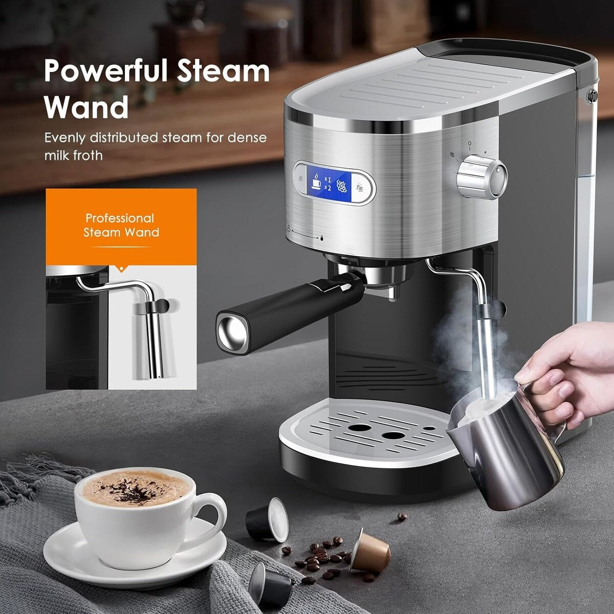Macchina per caffè espresso da 20 bar con montalatte e lancia vapore, macchina per cappuccino e latte per uso domestico, regalo per gli amanti del caffè