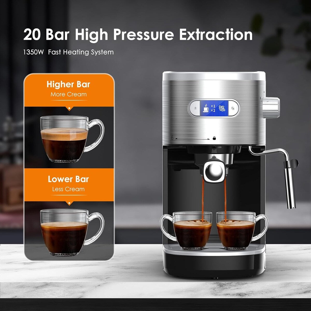 Macchina per caffè espresso da 20 bar con montalatte e lancia vapore, macchina per cappuccino e latte per uso domestico, regalo per gli amanti del caffè