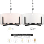 Lampadario a sospensione nero opaco da 22 pollici a 4 luci con paralume a tamburo bianco - 22 W