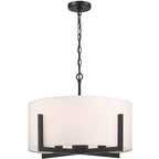 Lampadario a sospensione nero opaco da 22 pollici a 4 luci con paralume a tamburo bianco - 22 W