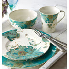 222 Fifth Eliza Set di stoviglie in porcellana da 16 pezzi, verde acqua