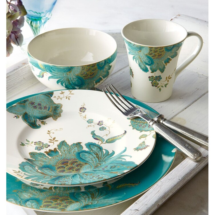 222 Fifth Eliza Set di stoviglie in porcellana da 16 pezzi, verde acqua