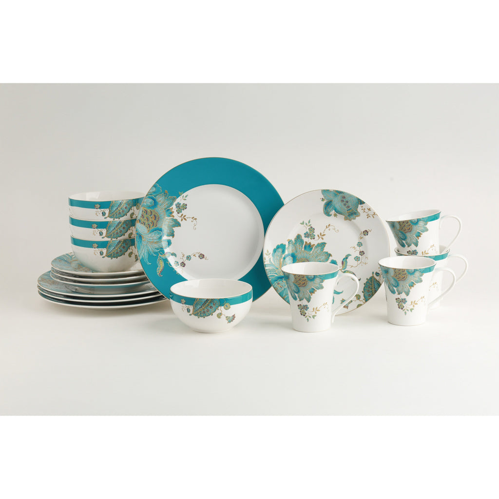 222 Fifth Eliza Set di stoviglie in porcellana da 16 pezzi, verde acqua
