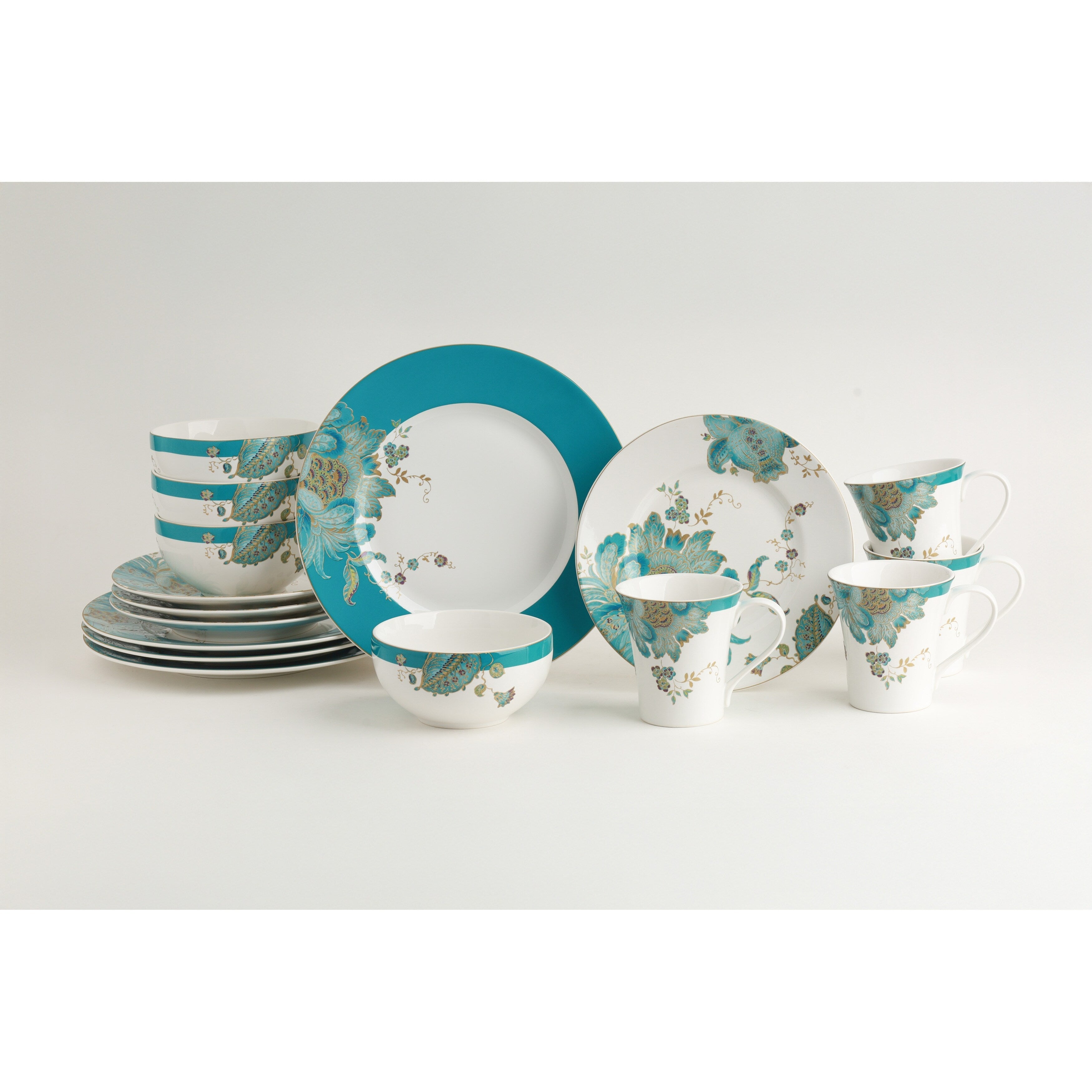 222 Fifth Eliza Set di stoviglie in porcellana da 16 pezzi, verde acqua