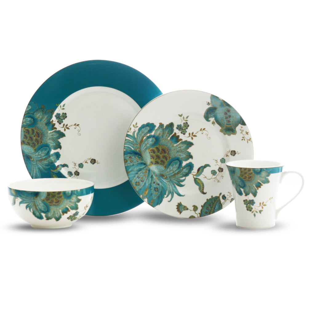 222 Fifth Eliza Set di stoviglie in porcellana da 16 pezzi, verde acqua