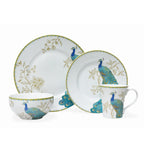 222 Fifth Peacock Garden Set di stoviglie in porcellana da 16 pezzi con piatti rotondi, ciotole e tazze, bianco