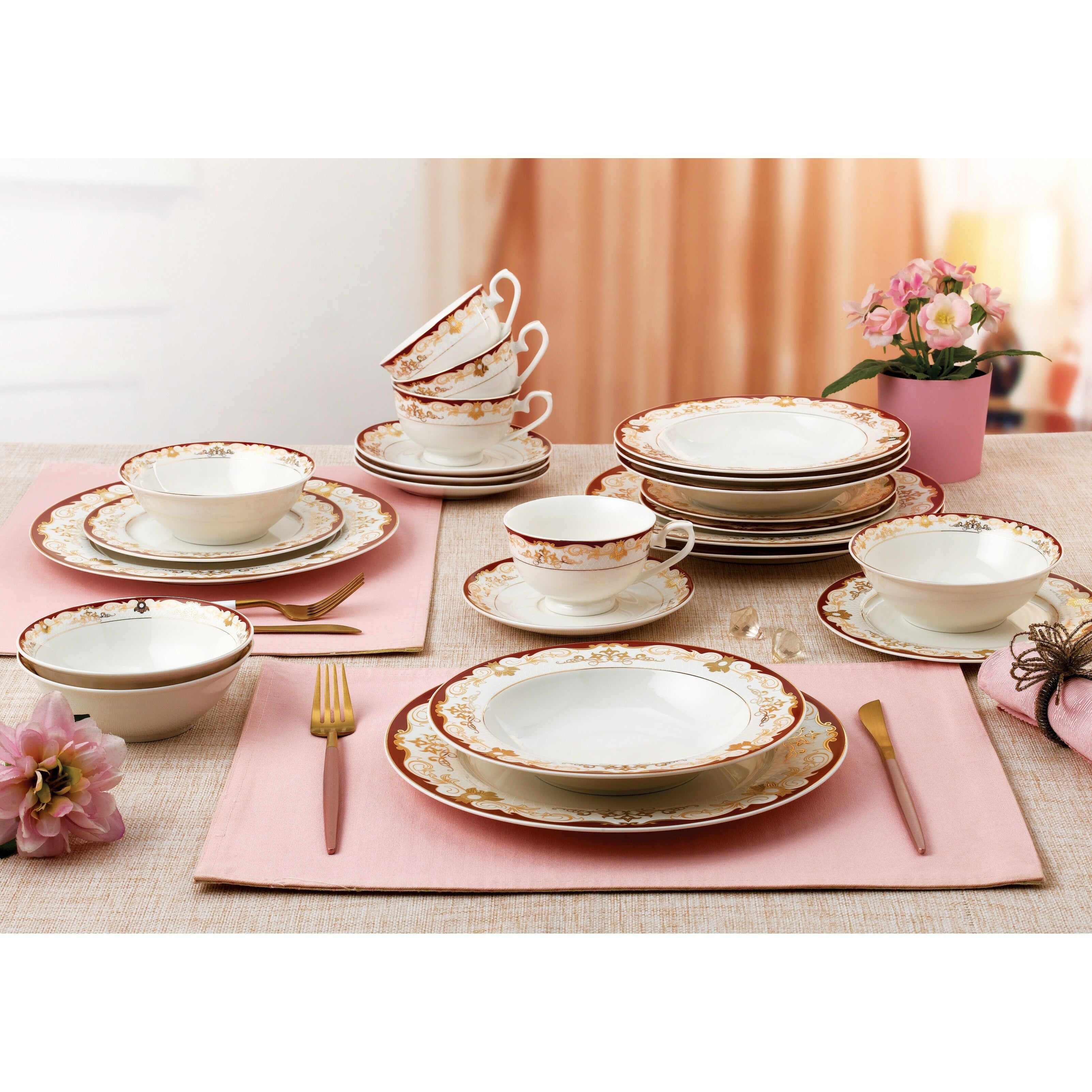 Set di stoviglie da 24 pezzi in porcellana fine, servizio per 4 di Lorren Home Trends