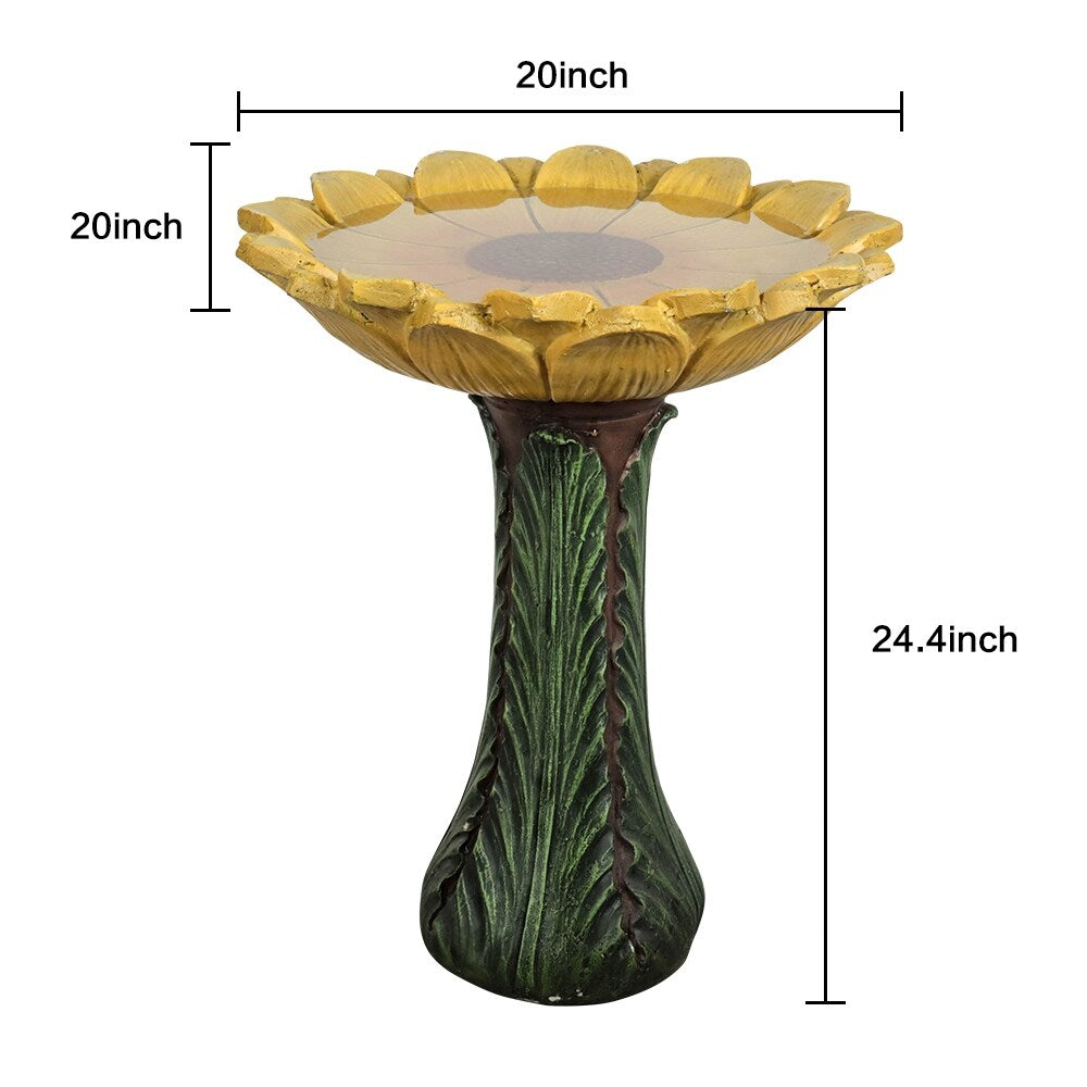 Bagno per uccelli da esterno a forma di girasole da 24,4 pollici - Bagno per uccelli in cemento con piedistallo