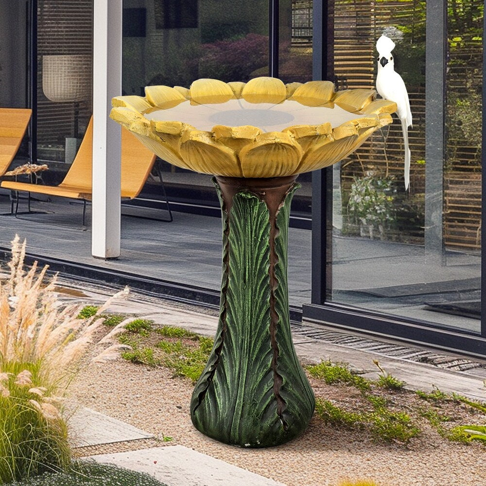 Bagno per uccelli da esterno a forma di girasole da 24,4 pollici - Bagno per uccelli in cemento con piedistallo