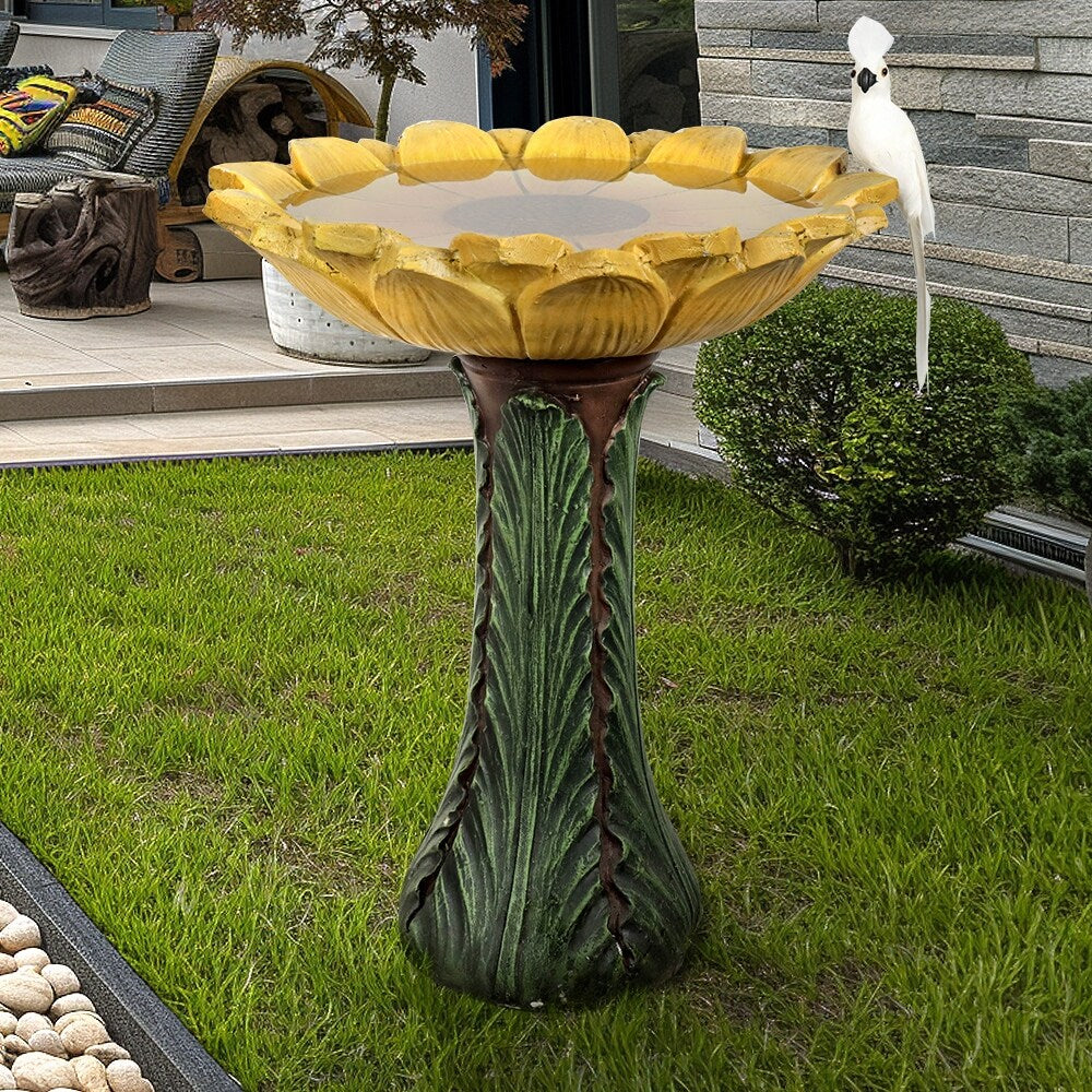Bagno per uccelli da esterno a forma di girasole da 24,4 pollici - Bagno per uccelli in cemento con piedistallo